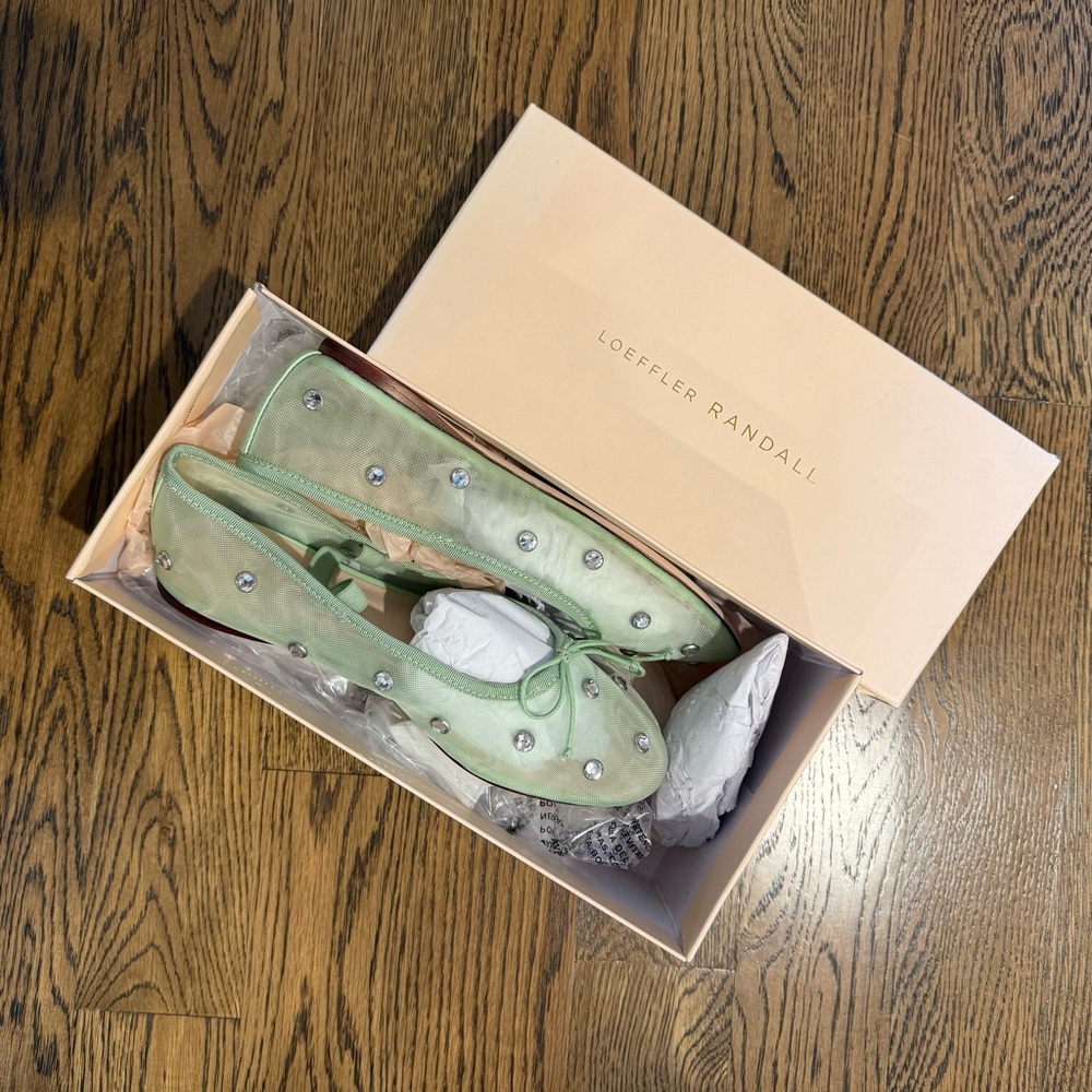 Loeffler Randall Leonie Mesh Seafoam Green Flats with Crystal Embellishments
